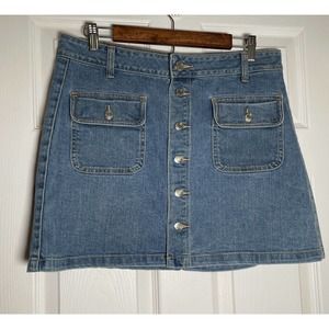 American Eagle Skirt Womens 12 (33) Super Stretch Hi Rise A Line Denim Button Up